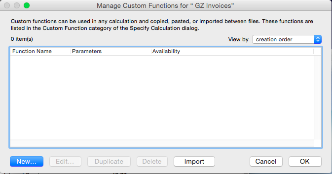 The Custom Function dialog box appears. Click “New.”
